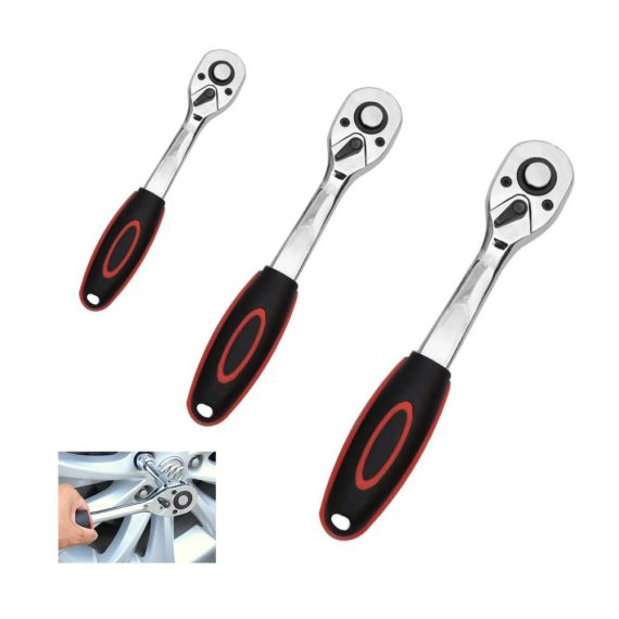 HWTONG 3-teiliges Ratschenschlüssel-Set mit 72-Zahn Umschaltknarren - 1/4 zoll 3/8 zoll und 1/2 zoll Antrieb Ergonomischer Griff für optimale Handhabung