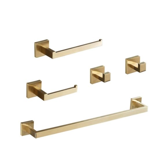 Badezimmer-Hardware-Set in gebürstetem Gold - Edelstahl 60 cm Handtuchstange 2 Handtuchhaken Toilettenpapierhalter & Handtuchhalter - Modernes Badezimmer-Zubehör GTS3190BG