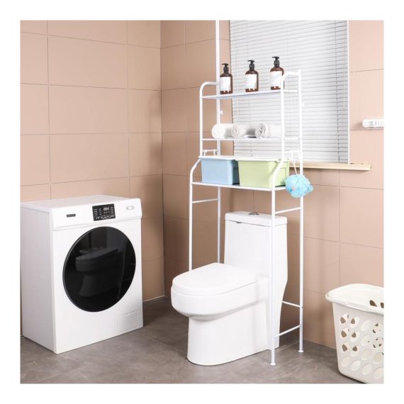 Badezimmerablagen & -regale Platzsparendes WC-Regal mit 3 Ablagen Waschmaschinenüberbau Haken und einfacher Montage - Organizer aus weißem Kohlenstoffstahl