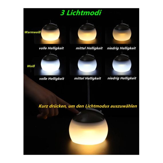 LED Campinglampe mit 320 Lumen 2 Farben 3 Lichtmodi Notstrombank (4000mAh) USB C Wasserdicht (IPX5) Wiederaufladbares Nachtlicht für Wandern Notfall Dekoration
