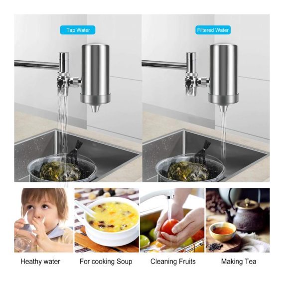 Wasserhahnfilter YJHome aus Edelstahl 304 - Premium Trinkwasserfilter mit Filterkartuschen für gesundes Küchenzubehör