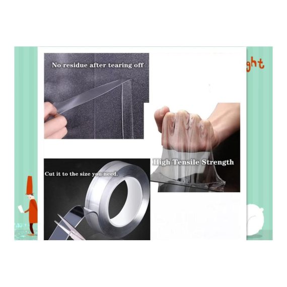 Doppelseitiges Klebeband 3m - Extra Stark Transparent (2 mm dick) - Waschbar Ablösbar Spurloses Nano Tape für Foto Teppich Holz Metall - Büro & Küche