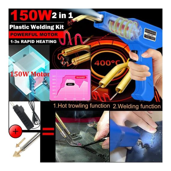 150W Kunststoffschweißer 2-in-1 Set für Auto Reparatur - 800PCS Schweißnägel 2 Schweißstäbe inklusive | Effektive Lösung für Stoßstangenreparatur & Kunststoffschweißen