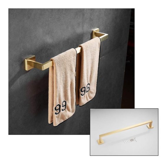 Badezimmer-Hardware-Set in gebürstetem Gold - Edelstahl 60 cm Handtuchstange 2 Handtuchhaken Toilettenpapierhalter & Handtuchhalter - Modernes Badezimmer-Zubehör GTS3190BG