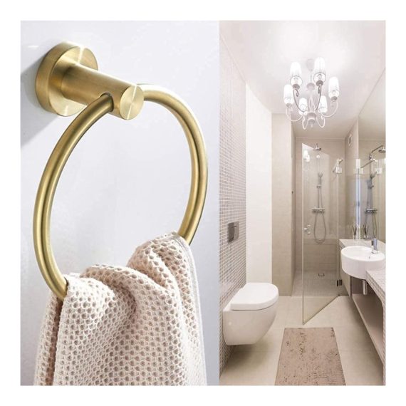 Goldener Handtuchring aus gebürstetem Edelstahl für Bad und Küche - Wandmontage ohne Bohren eleganter Handtuchhalter für Dusche und Gäste-WC