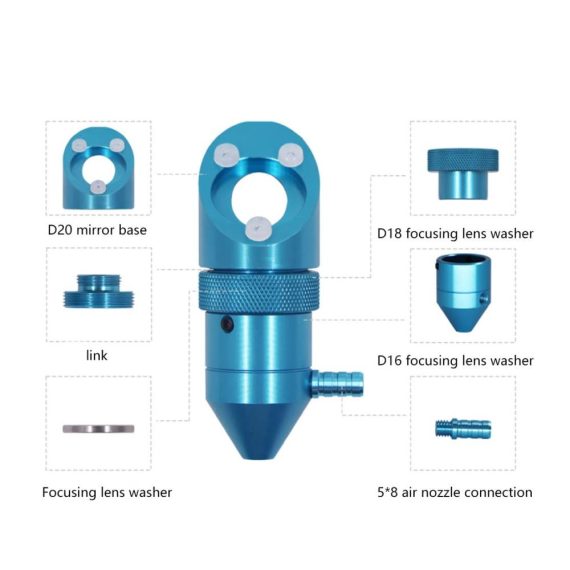 CO2 Lasergravur-Set für K40 Laserschneider | Gravurwerkzeug mit Luftunterstützung | Laserkopf für präzise Ergebnisse | Durchmesser 12/18 mm | Fl50 8 mm | Fl25 4 mm | Spiegel 20 mm | Optimiertes Zubehör für professionelle Lasergravur