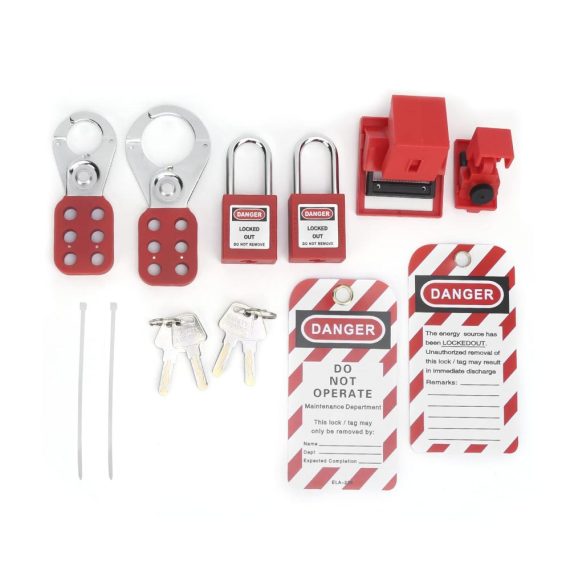 Elektrisches Lockout-Tagout-Kit mit Sicherheitsvorhängeschlössern – Multifunktionales tragbares Set inklusive Hasp-Warnschild und rotem Vorhängeschloss für sichere Abschaltungen