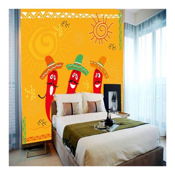 3D Fototapete für Kinderzimmer - Rot niedlich Chili Musik - Wandbild Dekoration für Schlafzimmer - Foto-Tapete mit Wandtapete - Fotoposter 3D Wanddekoration für einzigartige Raumgestaltung