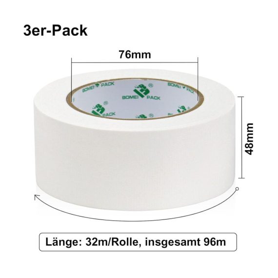 Panzertape BOMEI PACK - Extra starkes Reparaturband 32m x 48mm Weiß 3 Rollen - Wasserdicht innen & außen gewebeverstärktes Klebeband