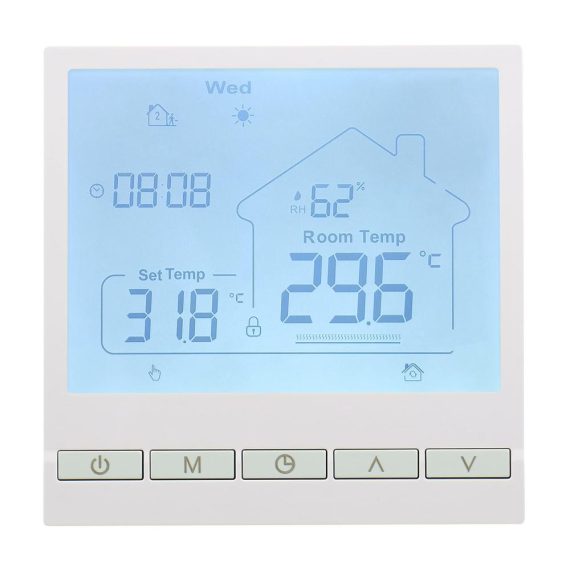 Programmierbarer Wengart Thermostat WG905 – Präzise Temperaturregelung und Luftfeuchtigkeitsanzeige für Heizsysteme (Weiß