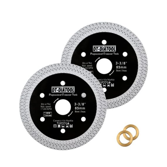 Diamant Kreissägeblätter 85mm 2-Pack – Präzises Schneiden von Porzellan Keramik Marmor Granit – X Mesh Segment – Arbor 10mm-15mm