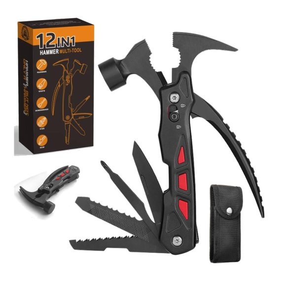 Multifunktionswerkzeug 12-in-1 Camping Multitool für Männer mit Hammer Zange Säge Schraubendreher Flaschenöffner - Ideales Geschenk für Väter Ehemänner - Upgrade für Camping Wandern DIY-Projekte