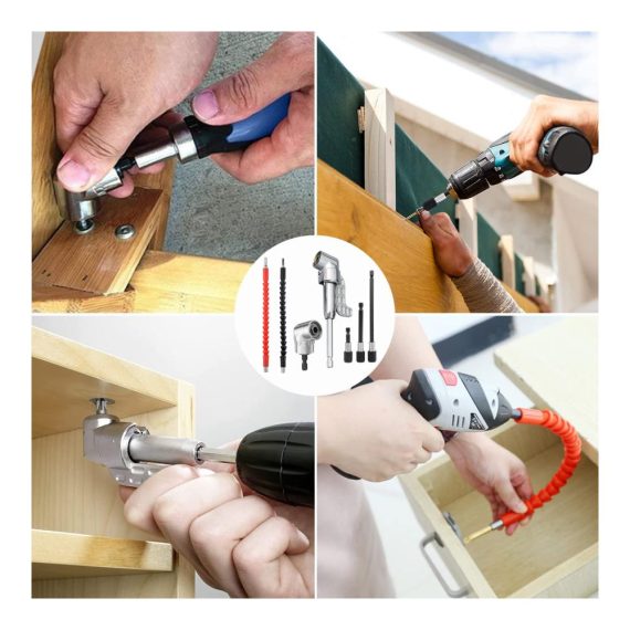 Professionelles Akkuschrauber Set 105° Winkelbohrmaschinen-Aufsatz 3pcs 1/4 Sechskantschaft Verlängerungen 2pcs Flexibler Bithalter - Optimale Leistung für präzise Schraubarbeiten