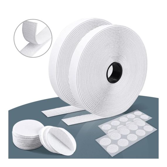 Selbstklebende Gewebebänder Klettverschluss-Set - Extra Stark Weiß 8m x 20mm Rund 50mm/20mm (Je 10 Paar) - Perfekt für DIY-Projekte Moskitonetze an Türen und Fenstern - Vielseitig einsetzbar