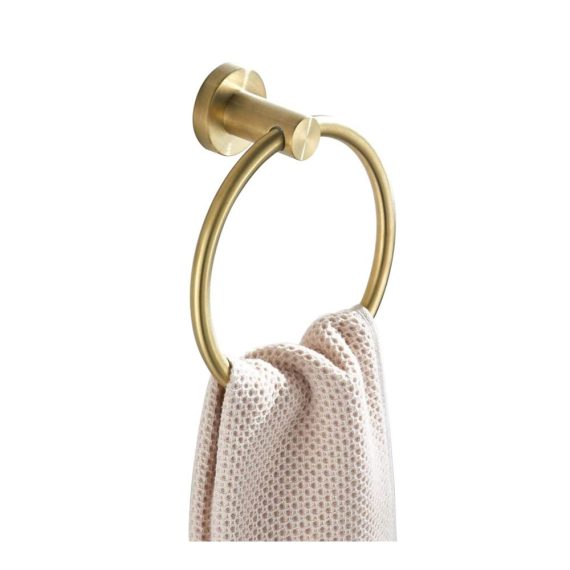 Goldener Handtuchring aus gebürstetem Edelstahl für Bad und Küche - Wandmontage ohne Bohren eleganter Handtuchhalter für Dusche und Gäste-WC