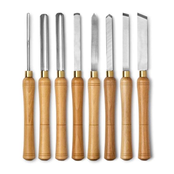 Drehmeißel-Set 8-teilig Hochwertiges Holzdrehbank-Set mit Holzkiste Hartholzgriffen Schnellarbeitsstahl und Messingzwinge für präzises Holzdrechseln