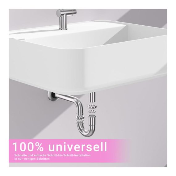 Universal Edelstahl-Siphon für Waschbecken mit langem Tauchrohr - Genormtes 1 1/4 Zoll Abflussrohr rostfrei inklusive Gummimanschette