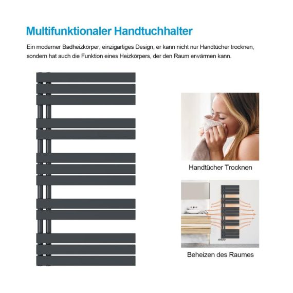 Badheizkörper Flachdesign 400x899mm - Handtuchtrockner Anthrazit 399W für Badezimmer - Seitenanschluss Handtuchwärmer mit Stil