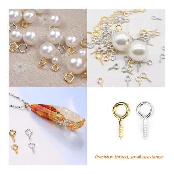 Augenbolzen Set 400 Stück - Schraubösen Ösenschrauben Ringschrauben für DIY Kunst Handwerk Schmuckherstellung - Kleine Augennadeln aus Metall in Silber und Gold