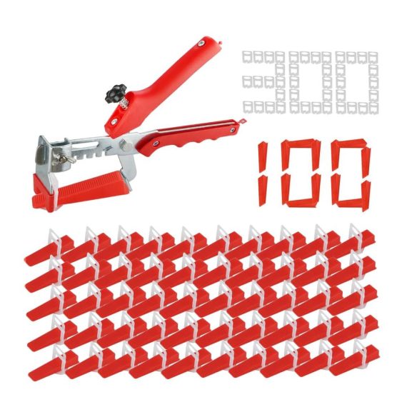 Fliesen Nivelliersystem Kit mit 2mm Zuglaschen 100 Fliesenkeilen Fliesenzange – Professionelles Fliesenverlegehilfe Set für präzise Fliesenarbeiten (Fliesenhöhe 6-15mm