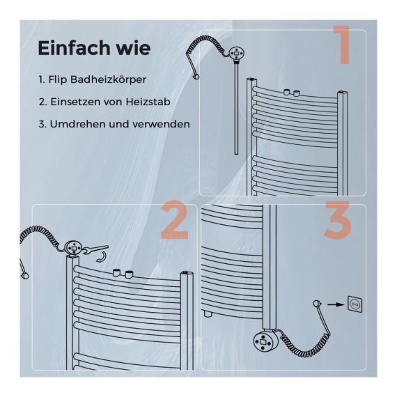 Elektrischer Heizstab 900W mit Thermostat - Effiziente Edelstahl-Heizpatrone für Badheizkörper Handtuchwärmer und Heizungen - Temperaturkontrolle - Weiß