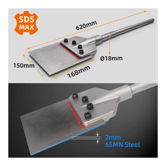 Bodenschaber SDS-Max 620x150 mm für effektives Entfernen von Fußbodenkleber Teppich Linoleum Fliesenkleber PVC-Fliesen und Farbe - Professioneller Spachtelmeißel
