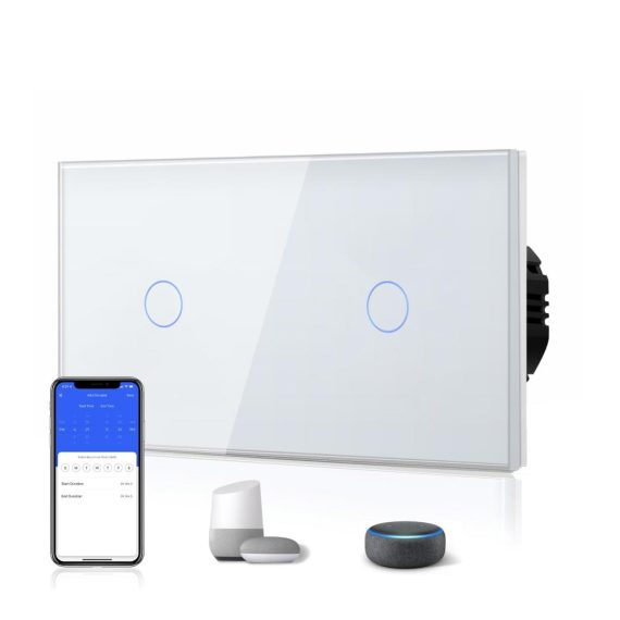 Smart WiFi Rollladenschalter mit Doppel-Touch Alexa & Google Home kompatibel Glasdesign 1-Fach 1-Weg Neutralstrom erforderlich Wandlichtschalter für Smart Home 157 * 86 Weiß