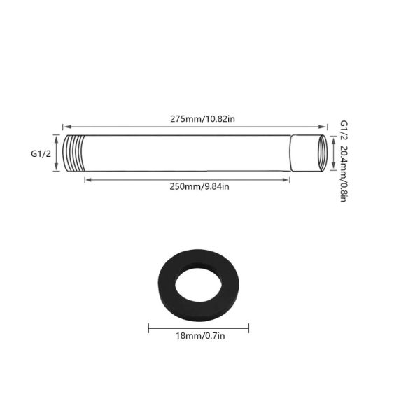 Duschkopf Verlängerungsarm aus Edelstahl 27.5cm G1/2 Gewinde Chrom Badzubehör für Handbrause - Premium Duschverlängerungsrohr für optimales Duscherlebnis im Badezimmer