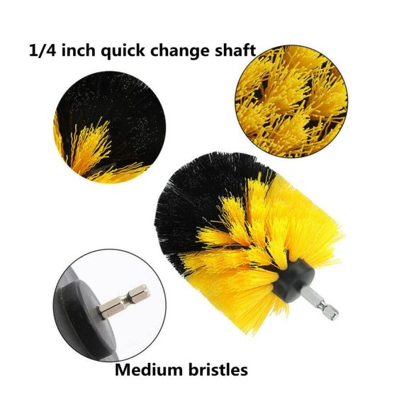 3-teiliges Drahtbürsten-Set für Bohrmaschinen | Badezimmer Fliesen Fugen Küchenreinigung | Power Scrubber-Bürstenaufsatz | Ideal für Autoräder | Gelb
