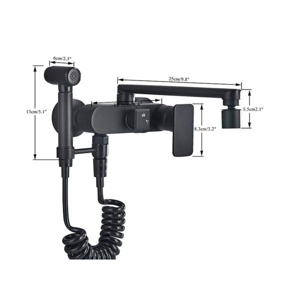 Bidet-Armaturen 360° Rotate Kitchen Faucet with 2-Function Sprayer Hot and Cold Mixer Taps - Ideal for Washing Vegetables - Wall Mounted Black Faucet (Chrome Color