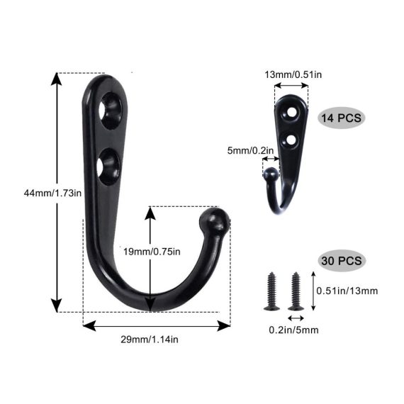 14er Set Schwarze Vintage Wandhaken mit Schrauben | Bademantel & Handtuchhalter | Für Badezimmer Schlafzimmer Garderobe Küche | Robuste Kleiderhaken für Wandmontage