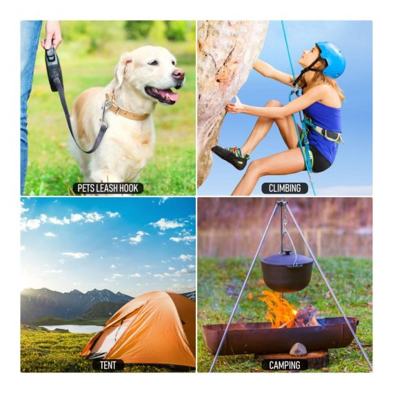 Edelstahl Doppelkarabinerhaken-Set (8 Stück) - Bolzenschnapper mit Federhaken 88 mm - Ideal für Hundeleine Wassereimer Klettern Camping - Zinklegierung Doppel Ended Bolzen Gerader Wirbel Gurtband-Schnapphaken