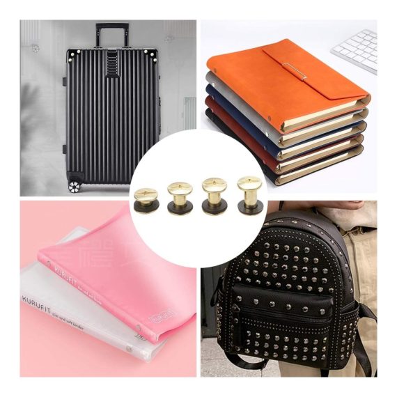 Set aus 120 Messing Chicago Schrauben - Verbindungsschrauben für Lederhandwerk Gürtel Brieftaschen und Buchbinderei - 4 Größen Nagelnieten Schraubenpfosten mit Chicago Knöpfen für metallische Dekoration