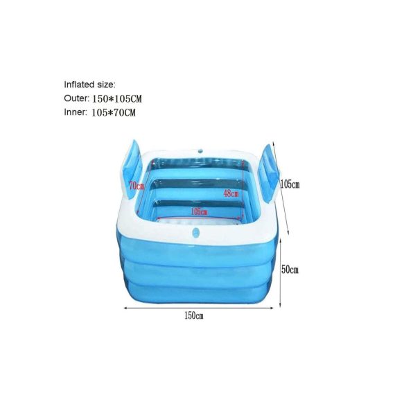 Aufblasbare PVC-Whirlpool-Badewanne für Erwachsene – Faltbarer Familienpool mit Fußpumpe – Verdickte Kunststoff-Badewanne für SPA im Familienbadezimmer – Tragbare 150 x 105 x 50 cm