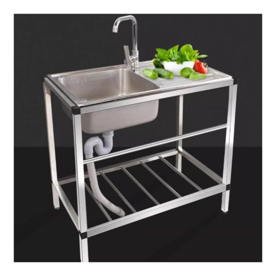 Edelstahl-Einzelschüssel Küchenspüle für Gastronomie & Camping - 2-Schichtiger Arbeitsbereich mit Aufbewahrungsregalen - Größe 75 x 40 cm