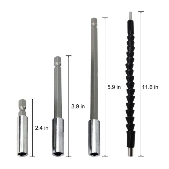Magnetische Bithalter-Verlängerung Set (3 Stück) - 1/4 Zoll Sechskant-Schaft Schneller Wechsel Flexible 295 cm Verlängerung für Bohrer mit Stecknuss/Bit-Halter (4 Stück) - Schwerlast Hochleistungs-Verbindungen von YuCool