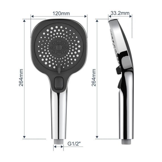 Cobbe Handbrause Wassersparend 3 Strahlarten Wasserstopp Regendusche Druckerhöhung Chrom - Ideal für Bad und Outdoor