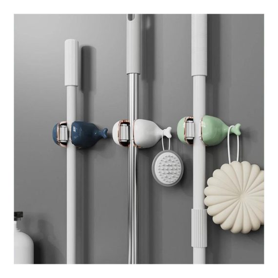 Wandmontage Waschbecken-Set mit 3 Klebehaken - Wandorganizer für Mopps Besen und Bürsten - Küchen- und Badezimmerhaken