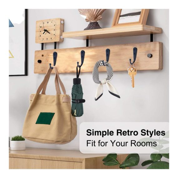 14er Set Schwarze Vintage Wandhaken mit Schrauben | Bademantel & Handtuchhalter | Für Badezimmer Schlafzimmer Garderobe Küche | Robuste Kleiderhaken für Wandmontage