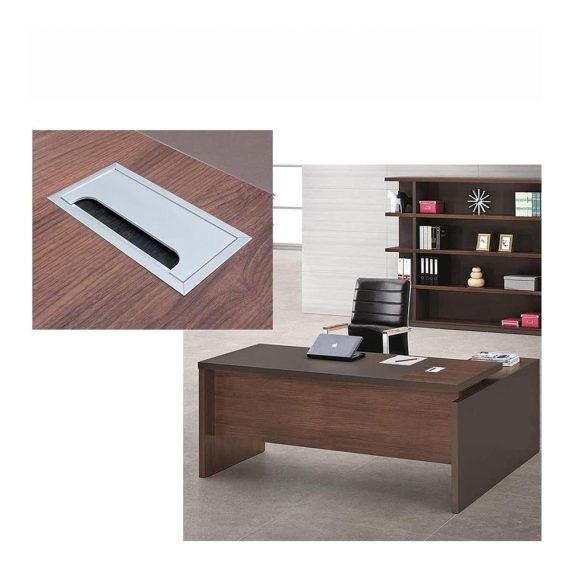 Aluminium Kabeldurchführung 2er Set 80x160mm für Tisch & Büro - Eingebettetes Design in Silber für optimale Kabelführung