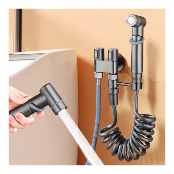 2-in-1 Bidet and Shower Control Valve with Dual Handles - Bathroom Faucet Set for Bidet and Shower Use (Gray