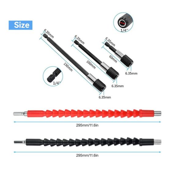 Professionelles Akkuschrauber Set 105° Winkelbohrmaschinen-Aufsatz 3pcs 1/4 Sechskantschaft Verlängerungen 2pcs Flexibler Bithalter - Optimale Leistung für präzise Schraubarbeiten