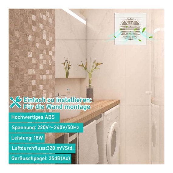 Leiser Ø100mm Badlüfter 130m³/h - Effizienter Wandventilator für Badezimmer & WC Weiß - Abluftventilator mit Rücklaufklappe für Entfeuchtung und Belüftung