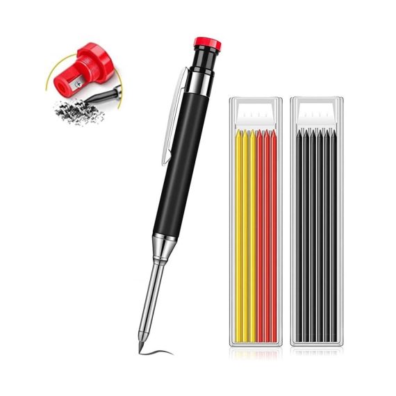 Zimmermannsbleistift-Set Mechanische Baubleistifte mit integriertem Spitzer für präzise Holzbearbeitung – Robuste Markierungswerkzeuge in Schwarz