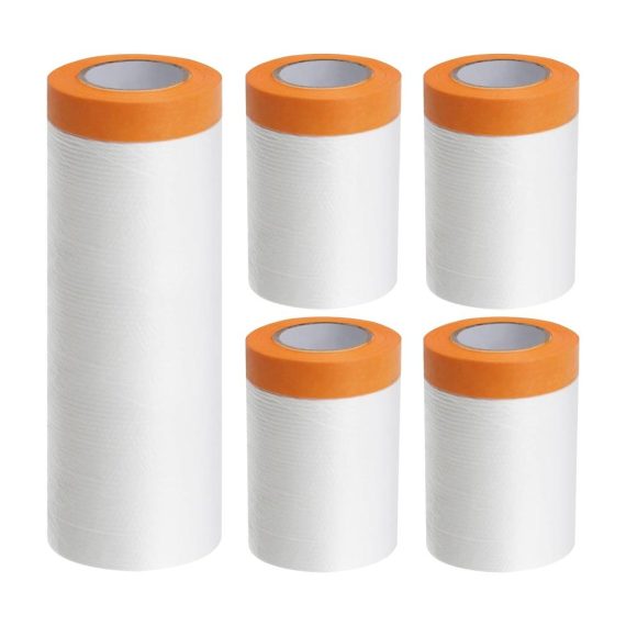 Malerkrepp 5er Set – Selbstklebende Abdeckfolie (55cm x 150cm) inklusive Gewebeklebeband – Transparentes PET Masker Tape für Staubschutz und UV-Beständigkeit