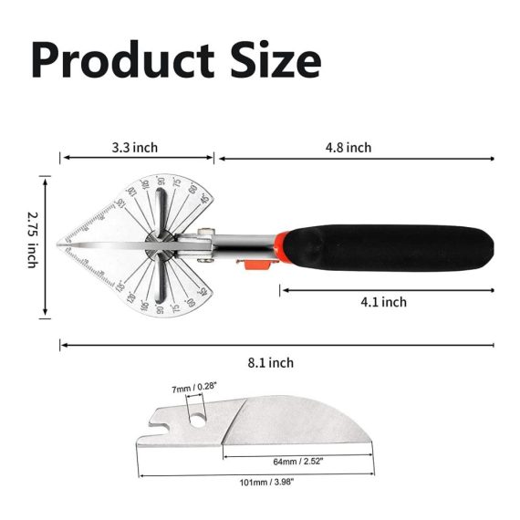 Gehrungsschere mit verstellbarem Winkel (45-135 Grad) und 2 Ersatzklingen - Ideal für präzises Schneiden von Weichholz Kunststoff und PVC