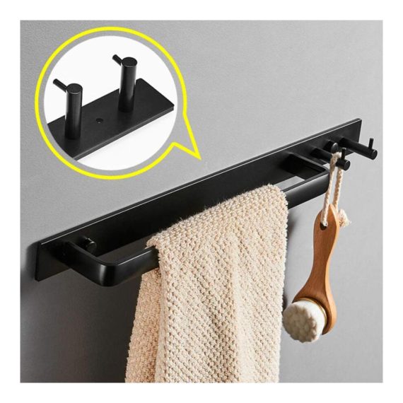 Aluminium Handtuchhalter Gabriera – Platzsparende Wandmontage 39-62 cm mit 2 Haken für Badezimmer und Küche Silber