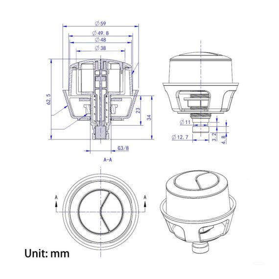 Dual-WC-Druckknopf Ersatz Runder Silber Toilettenknopf für Kabelbetriebene Verdeckte Spülkästen - WC-Taste Zubehör