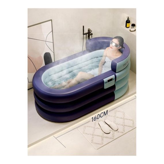 Polar-Tauchbecken für Outdoor-Reisen – Tragbare Eisbadewanne ohne Belüftung faltbare Sauna für Kalt- und Warmwasser Tiefkühltherapie bei Verletzungen (160 x 74 blau