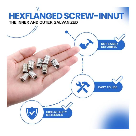 Gewindeeinsätze B-0105 60er Set M6 Einschraubmutter Helicoil für Holzmöbel - Hülsenmutter Eindrehmuffe Gewindebuchse mit Innensechskant M6x15mm für stabile Verbindungen in Holz und Stahl